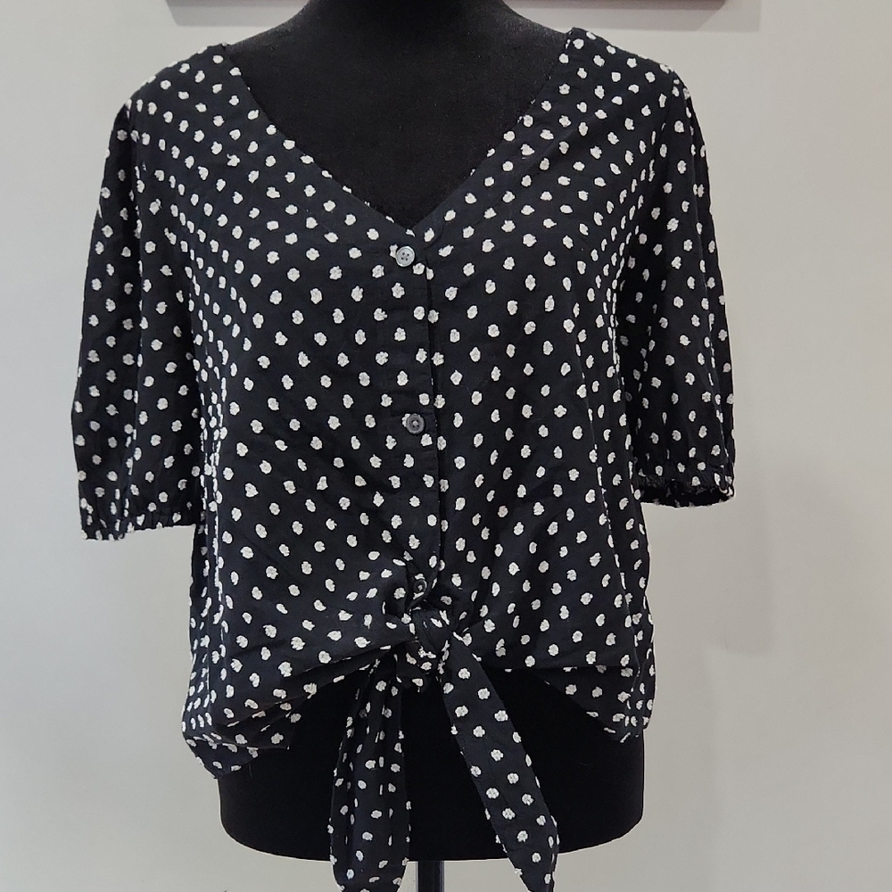 LOFT Black and White Polka Dot Blouse